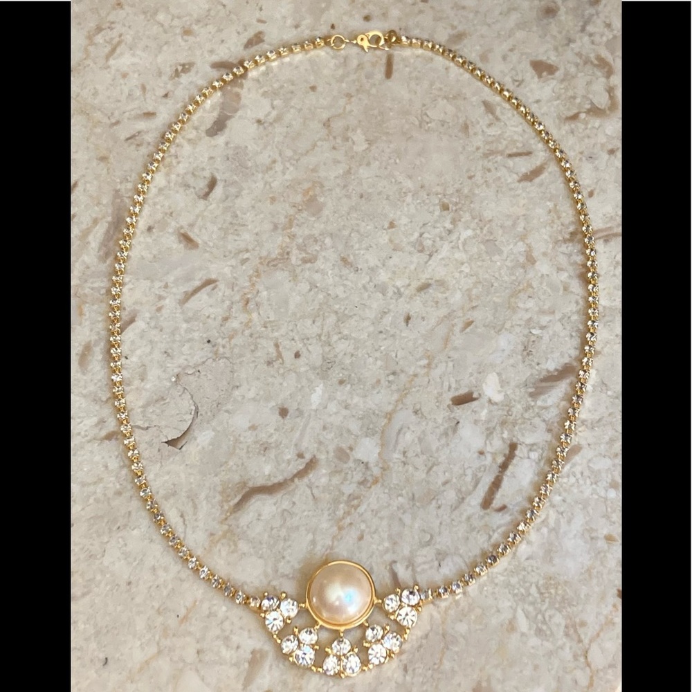 Monet Vintage Gold Tone & Pearl, Crystal Necklace - Picture 2 of 8